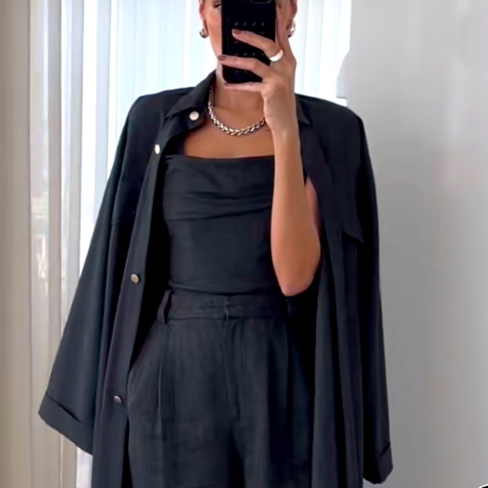 Zara Black Draped Cowl Neck Top